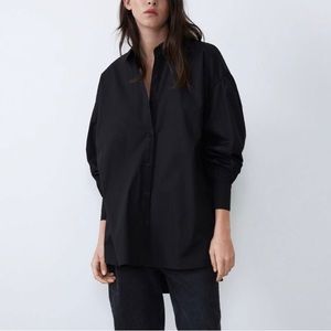 Zara oversized poplin button down shirt, black, size small